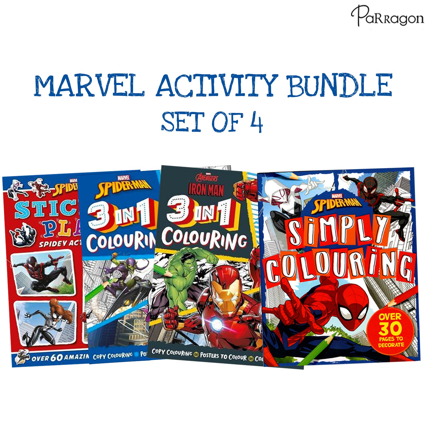 Marvel Activity Bundle Set Of 4 Books Of Iron Man| Spider Man| 3 In 1 Colouring| Sticker Play