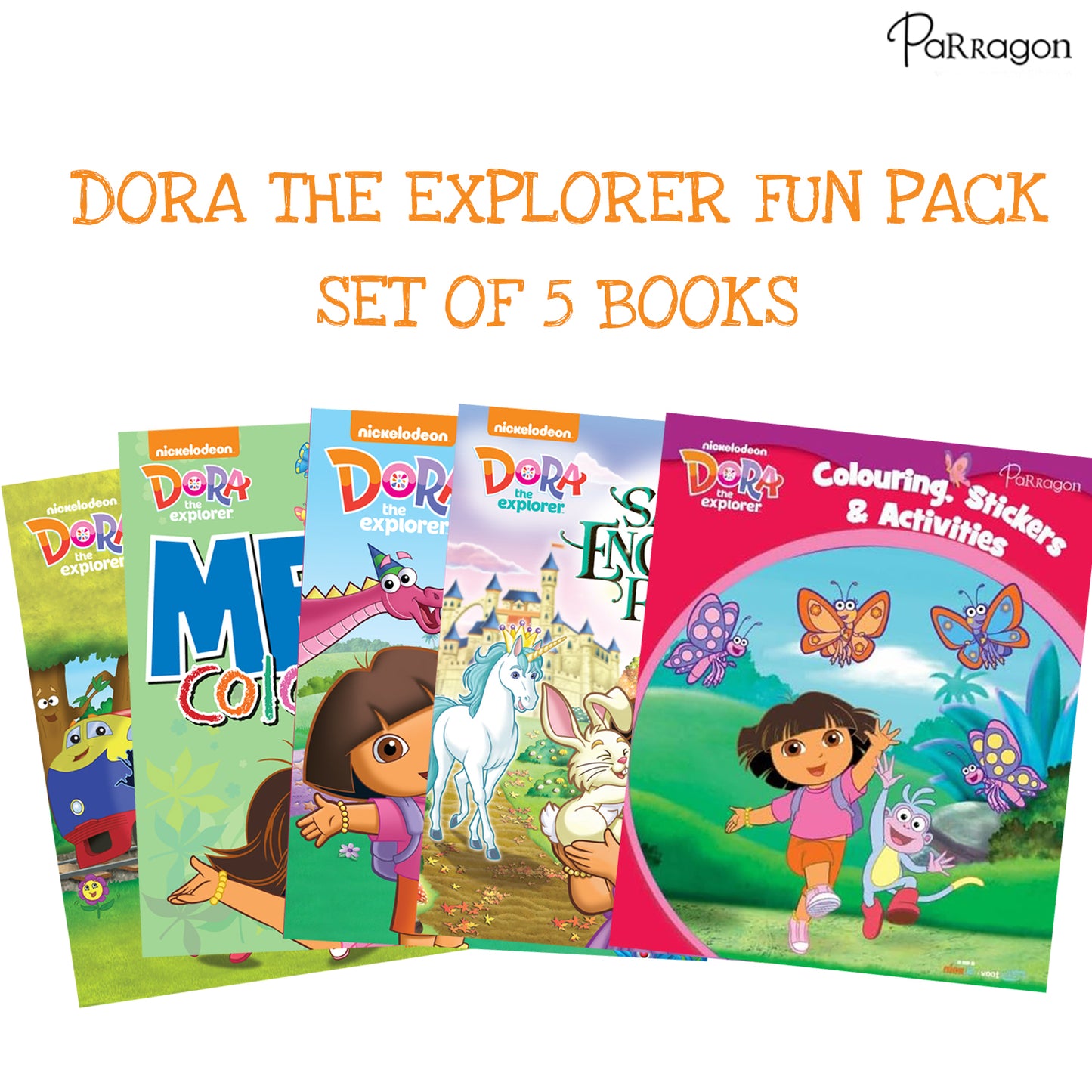 Dora the Explorer Fun Pack of Activity| Story book| Colouring| Sticker play book Set of 5 [Paperback] Parragon