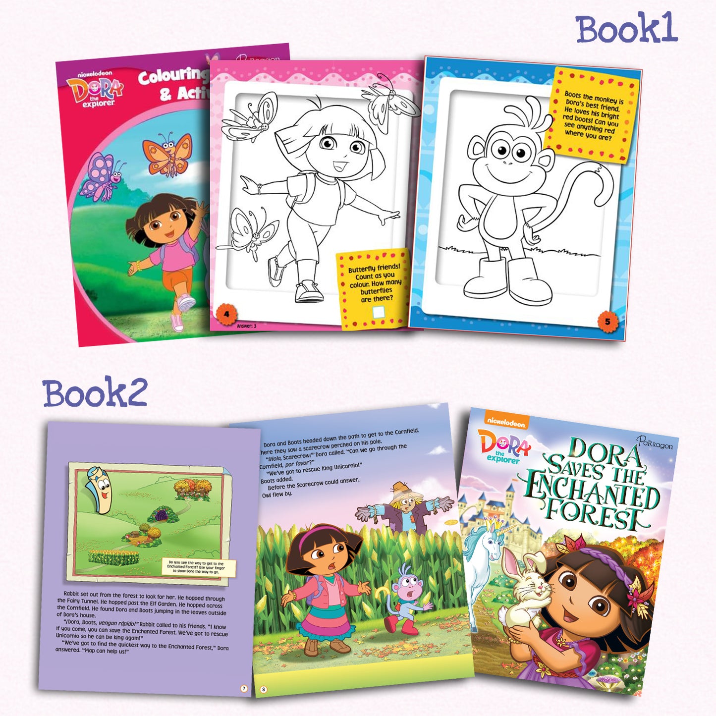 Dora the Explorer Fun Pack of Activity| Story book| Colouring| Sticker play book Set of 5 [Paperback] Parragon